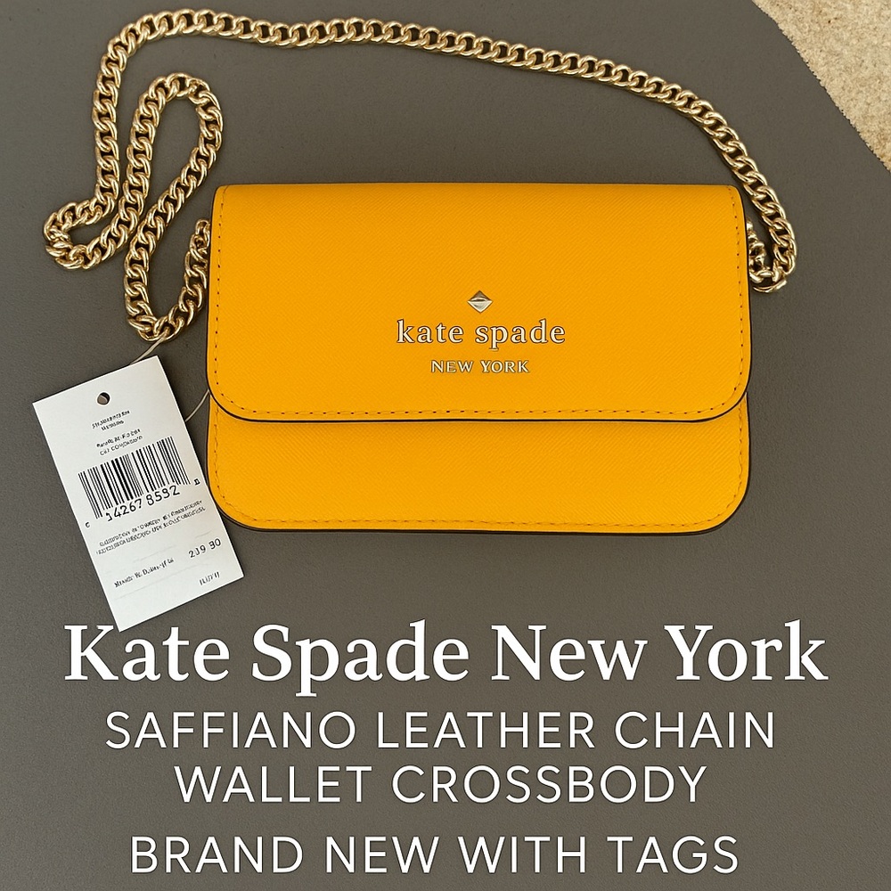 🎁🌟Kate Spade Yellow Saffiano Leather Chain Wallet